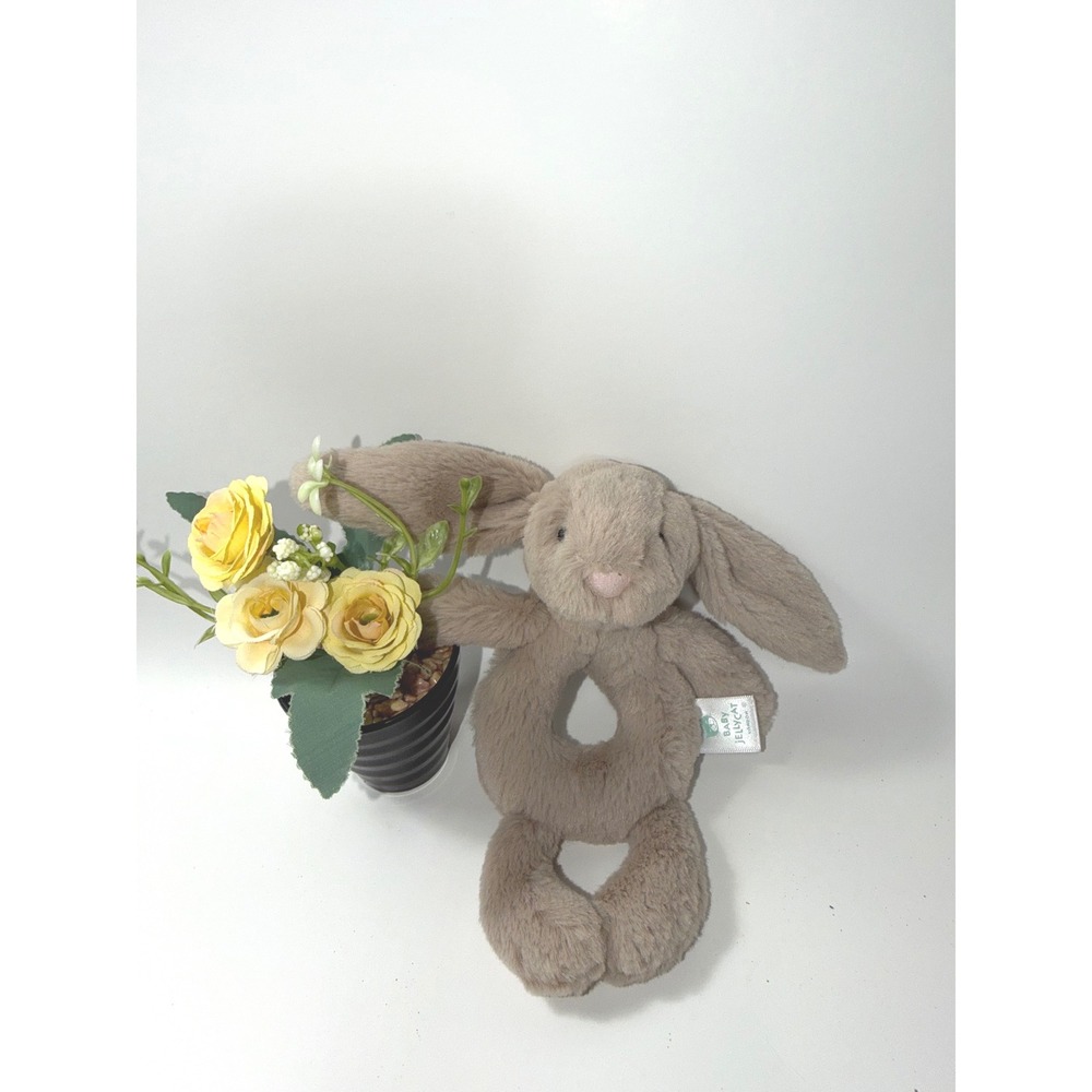 Jellycat Bashful Bunny Ring Rattle Beige Taupe Plush Baby Toy 7 inch